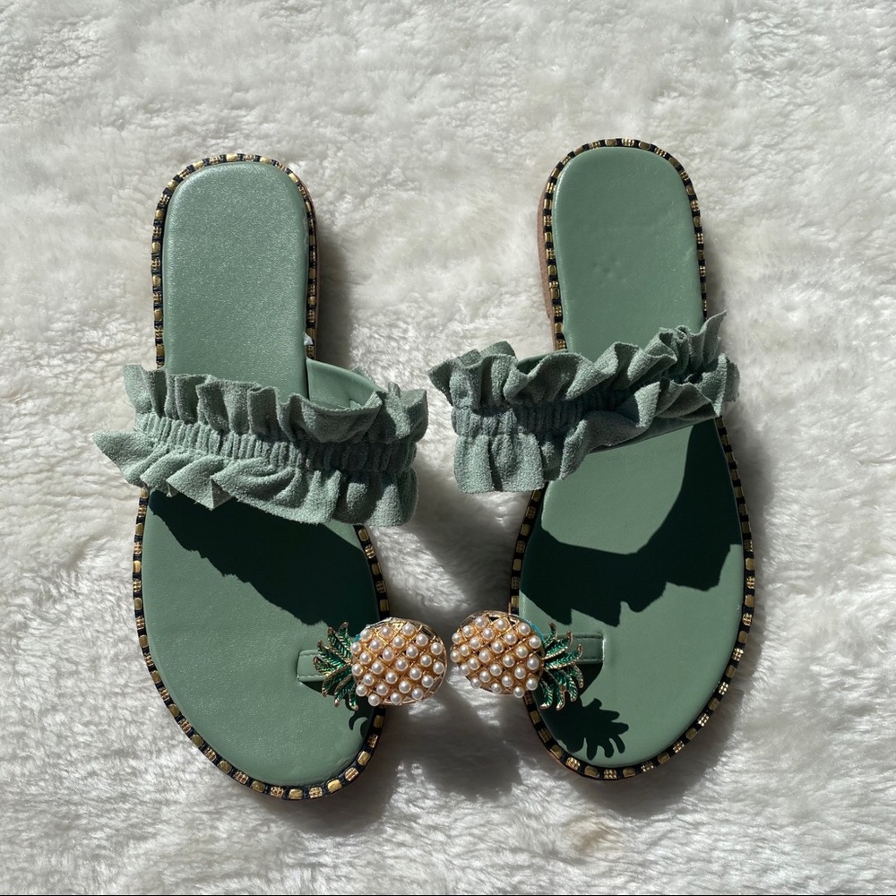 Pearl pineapple ruffle sandals macaron green - Picture 3 of 6